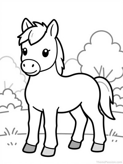 Baby Horse Nature Scene Coloring Page