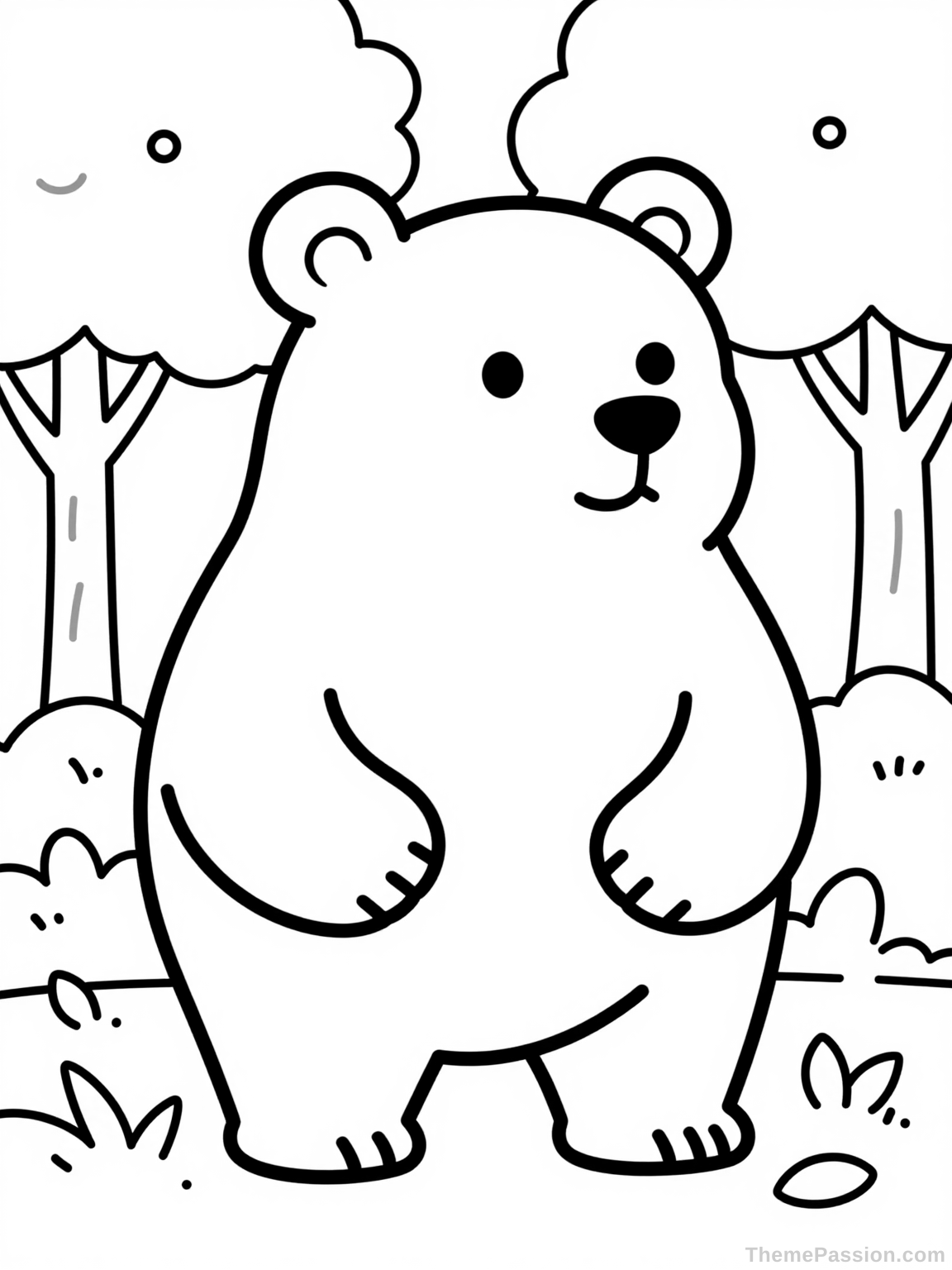 Bear in Forest Nature Coloring Page