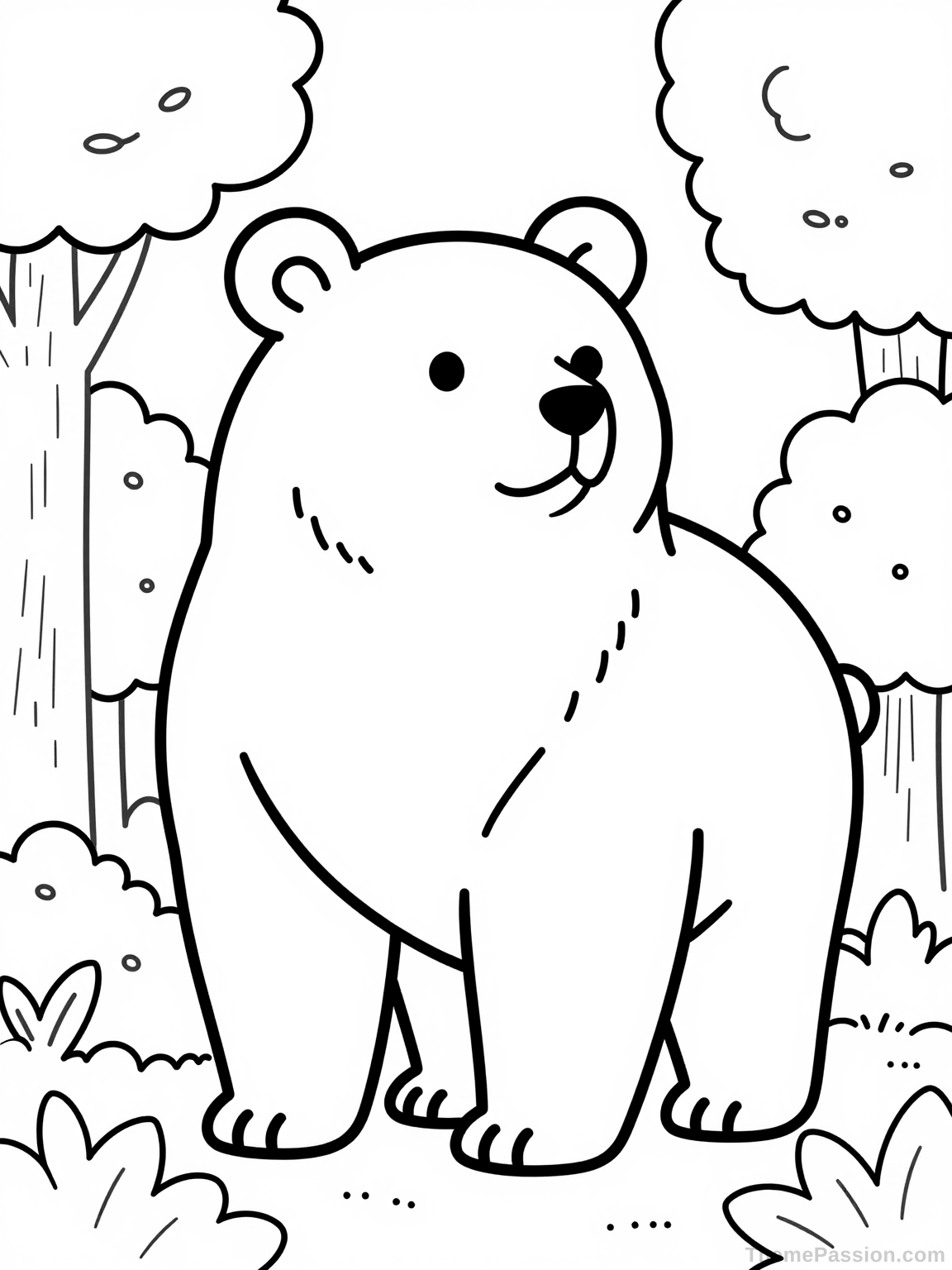Peaceful Bear in Nature Coloring Page