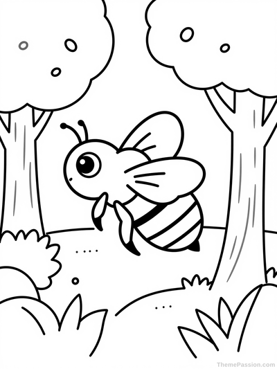Friendly Bee in Nature Coloring Page