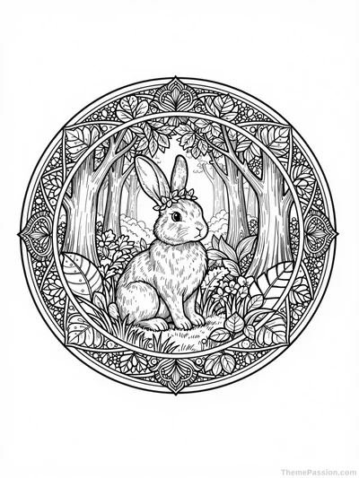 Bunny Mandala Forest Coloring Page