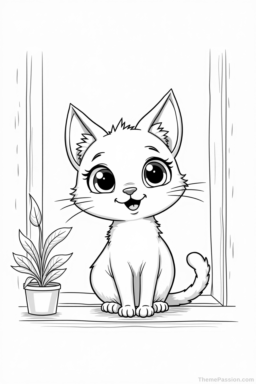Cozy Cat on Windowsill Coloring Page
