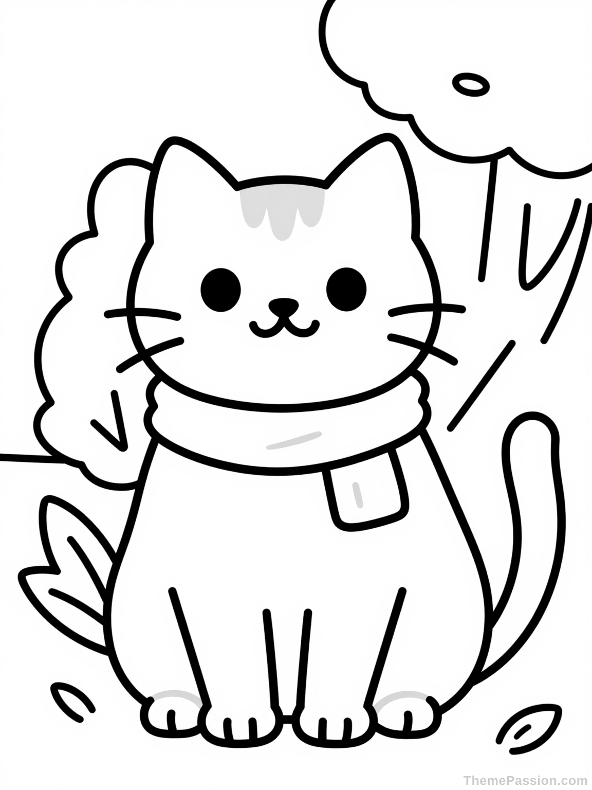 Cat in Nature Outdoor Scene Coloring Page