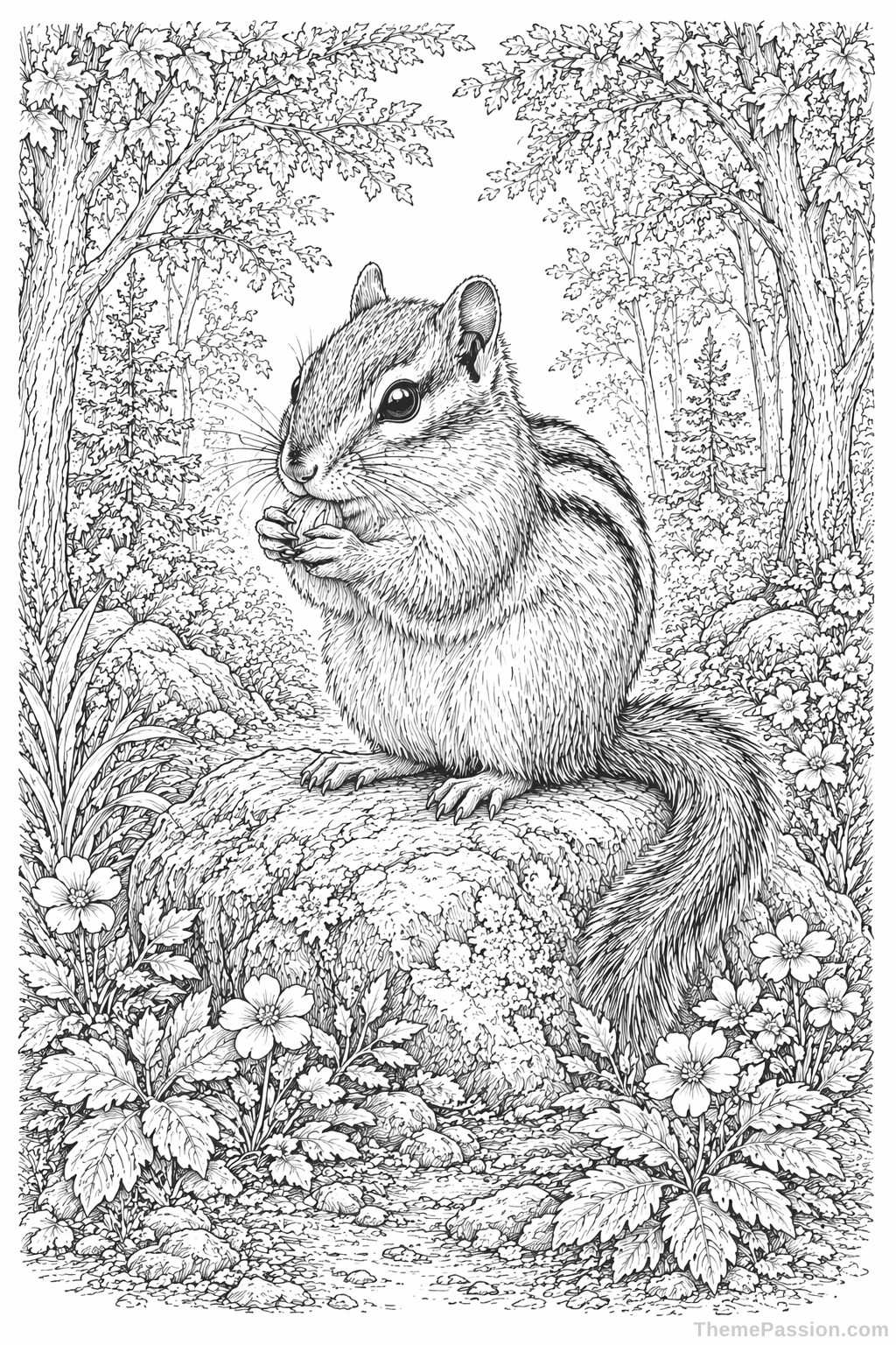 Chipmunk in Forest Coloring Page