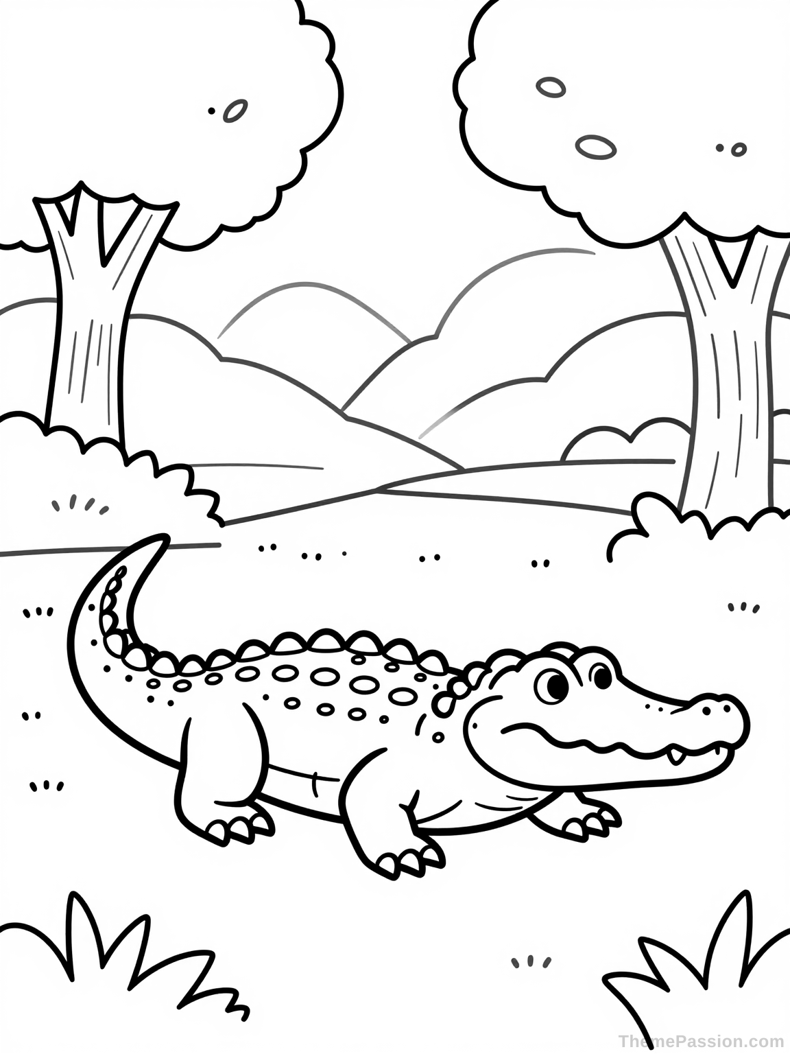 Friendly Crocodile Nature Coloring Page