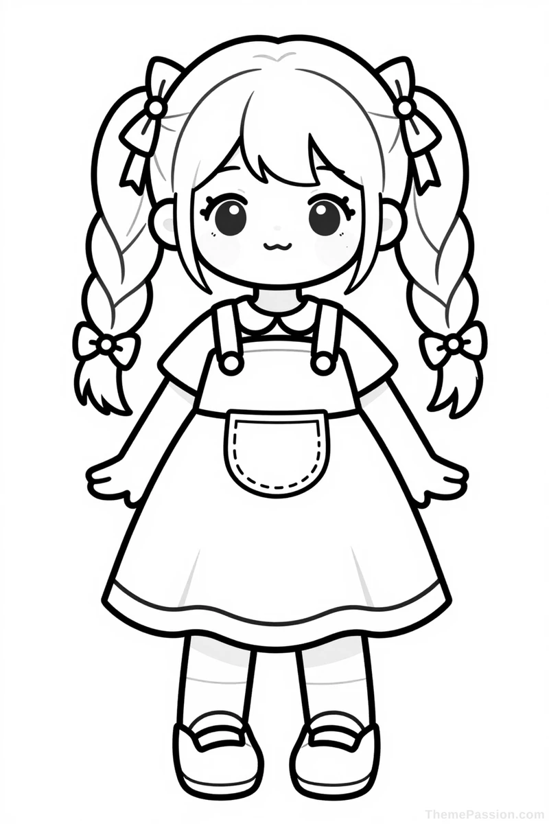 Cute Little Girl with Braids Coloring Page