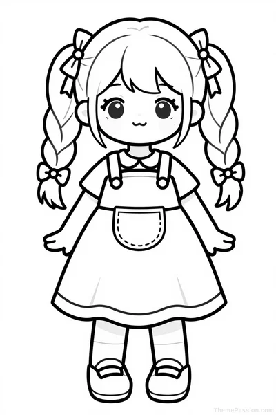 Cute Little Girl with Braids Coloring Page