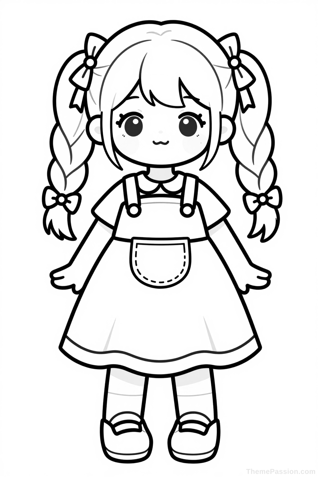 Cute Little Girl with Braids Coloring Page