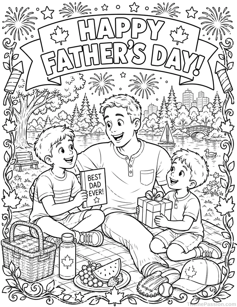 Happy Father's Day Picnic Coloring Page