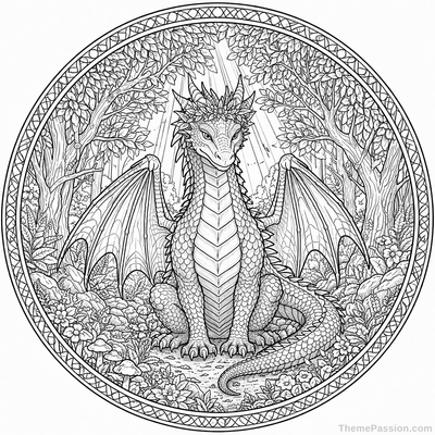 Majestic Dragon Forest Coloring Page