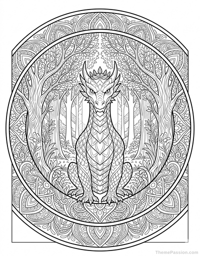 Dragon Forest Mandala Coloring Page