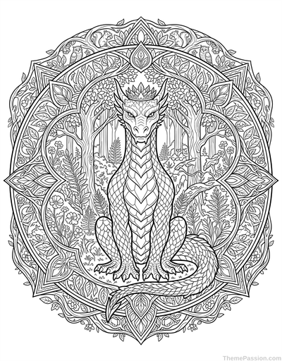 Dragon Forest Mandala Coloring Page