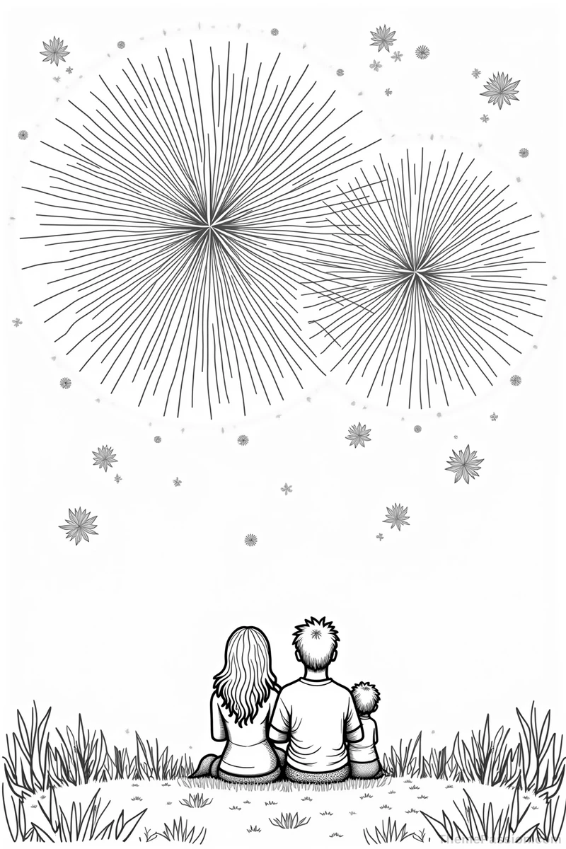 Victoria Day Fireworks Family Coloring Page