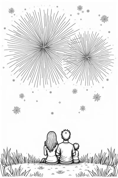 Victoria Day Fireworks Family Coloring Page