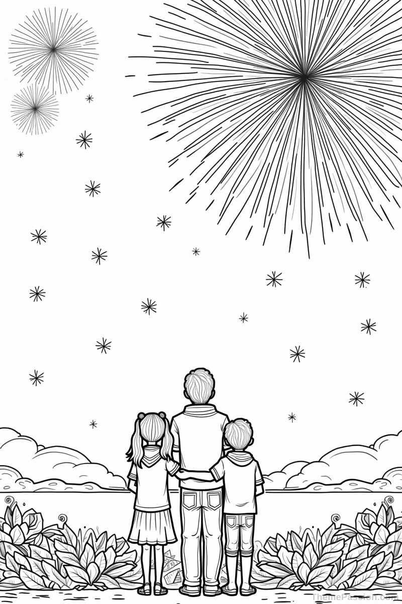 Victoria Day Fireworks Family Coloring Page