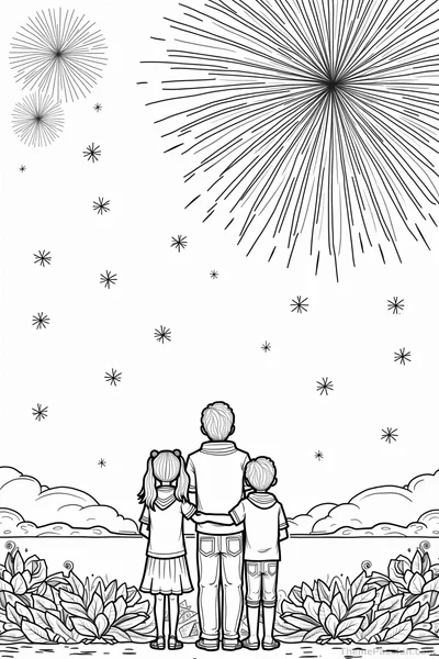 Victoria Day Fireworks Family Coloring Page