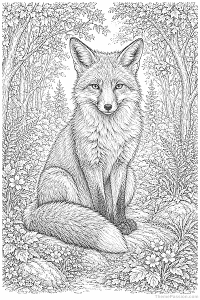 Fox in Forest Coloring Page