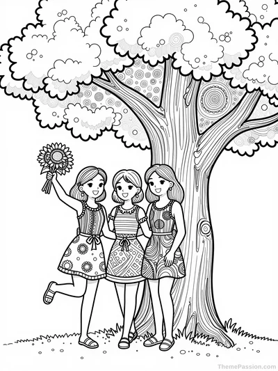 Summer Birthday Friends Coloring Page