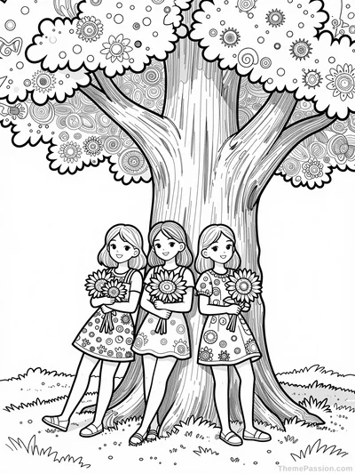 Summer Birthday Friends Sunflower Coloring Page