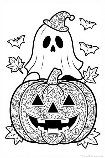 Spooky Ghost Pumpkin Halloween Coloring Page