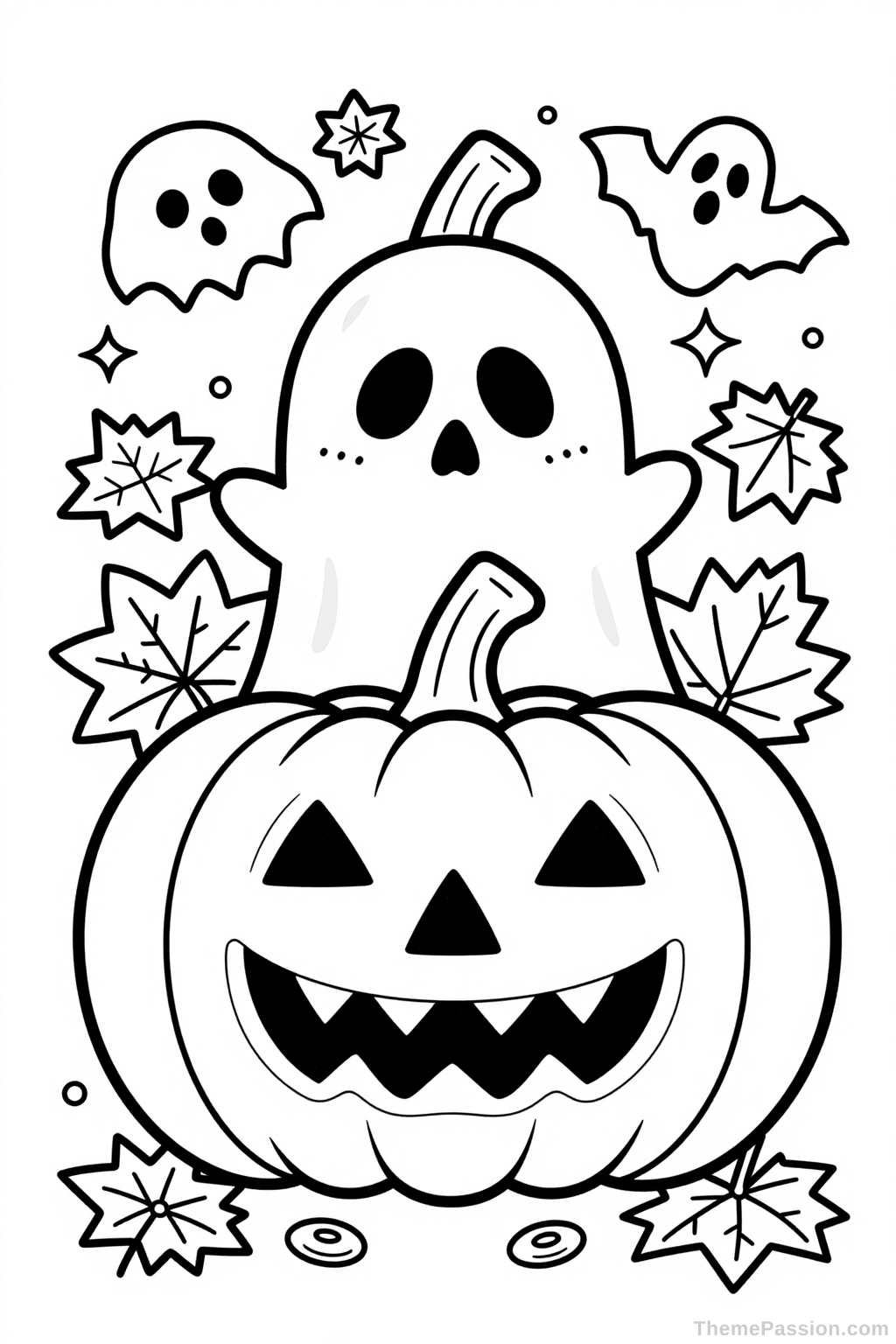 Spooky Ghost and Pumpkin Halloween Coloring Page