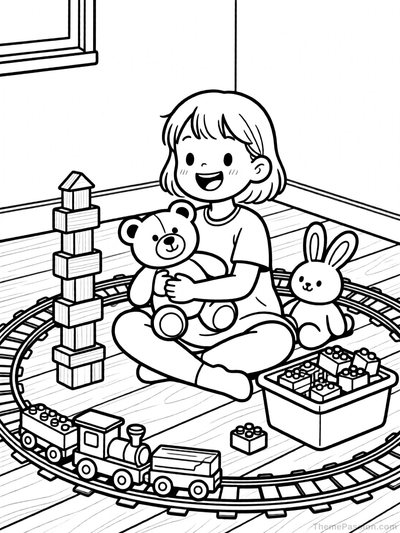 Girl Playing with Toys Coloring Page