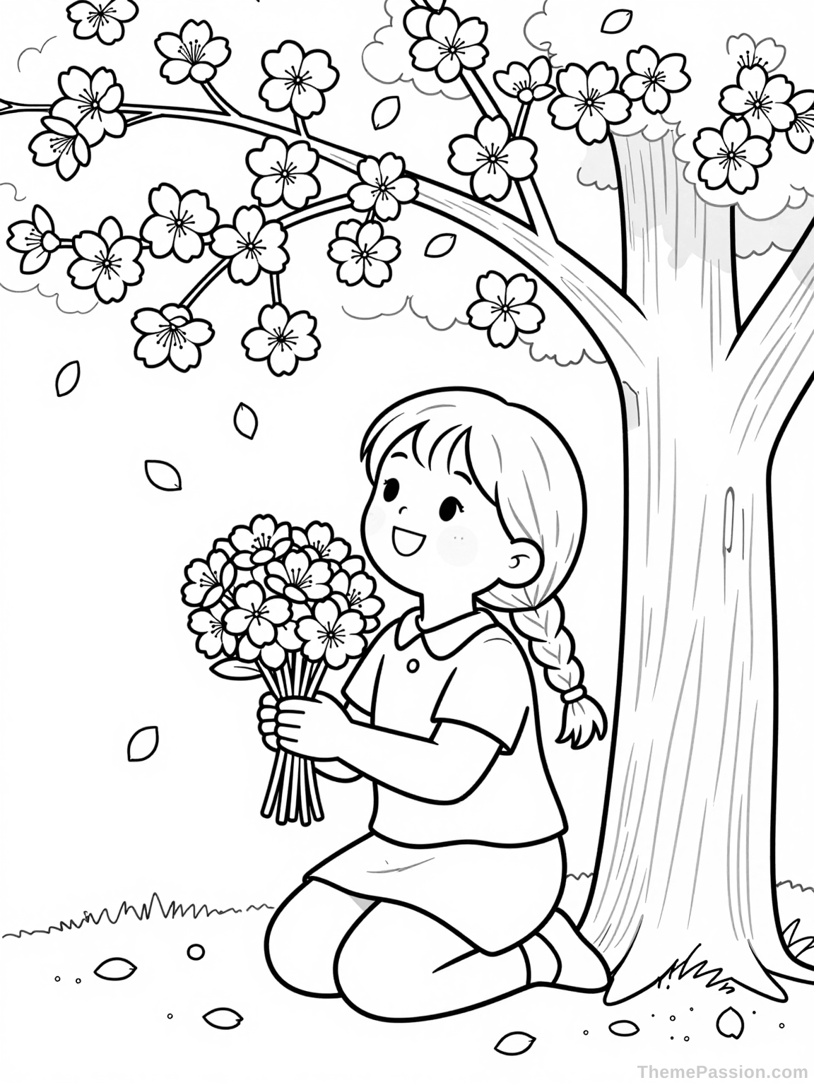 Girl Picking Flowers Coloring Page