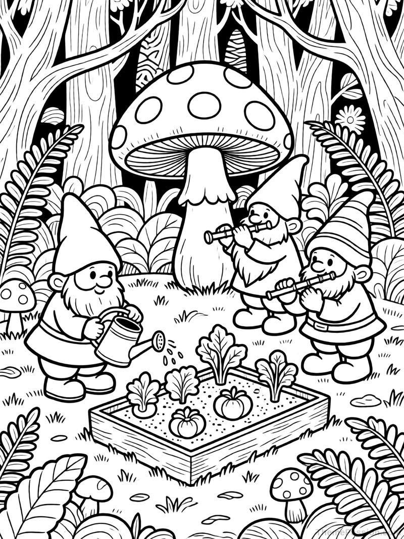 Garden Gnome Musicians Coloring Page