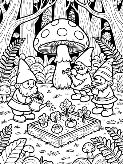 Garden Gnome Musicians Coloring Page