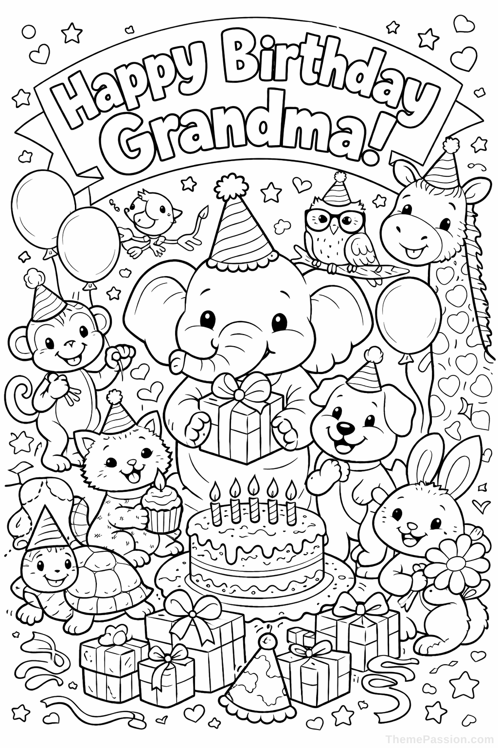 Happy Birthday Grandma Animals Coloring Page