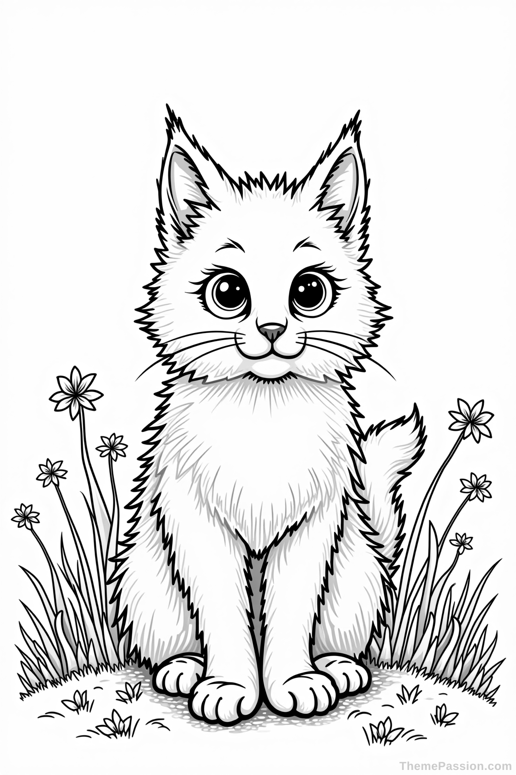 Maine Coon Kitten in a Meadow Coloring Page