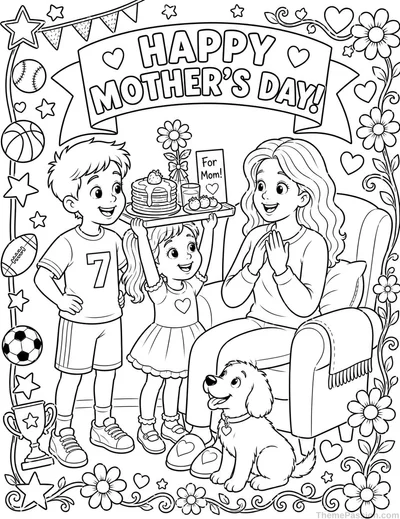Happy Mother's Day Family Coloring Page