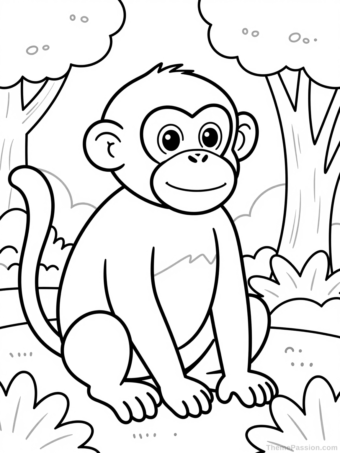 Monkey in Nature Coloring Page