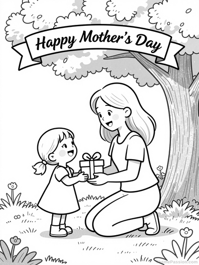 Mother and Daughter Happy Mother's Day Coloring Page