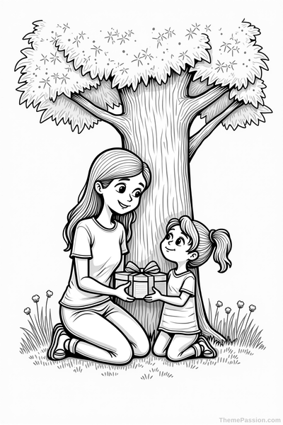Mother and Daughter Happy Mother's Day Coloring Page
