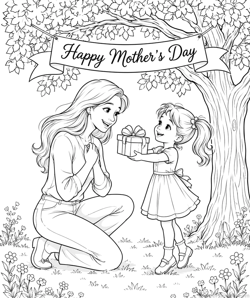 Happy Mother's Day Gift Coloring Page