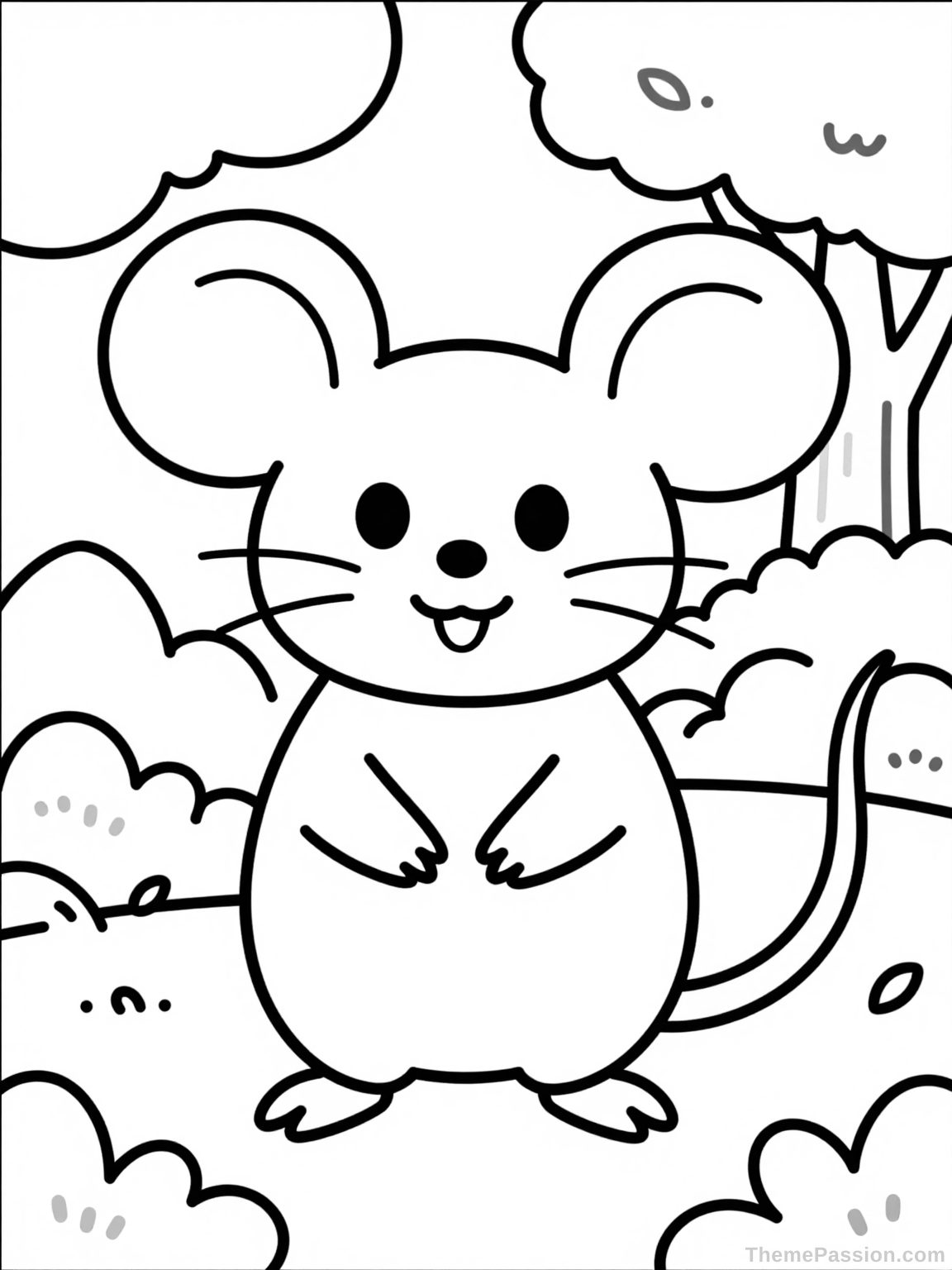 Cute Mouse in Nature Coloring Page