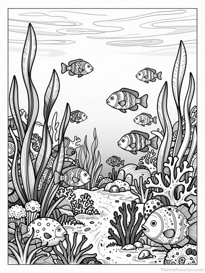 Intricate Underwater Ocean Scene Coloring Page