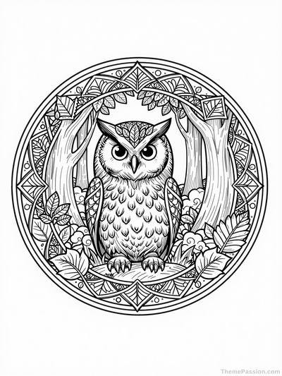 Forest Owl Mandala Coloring Page