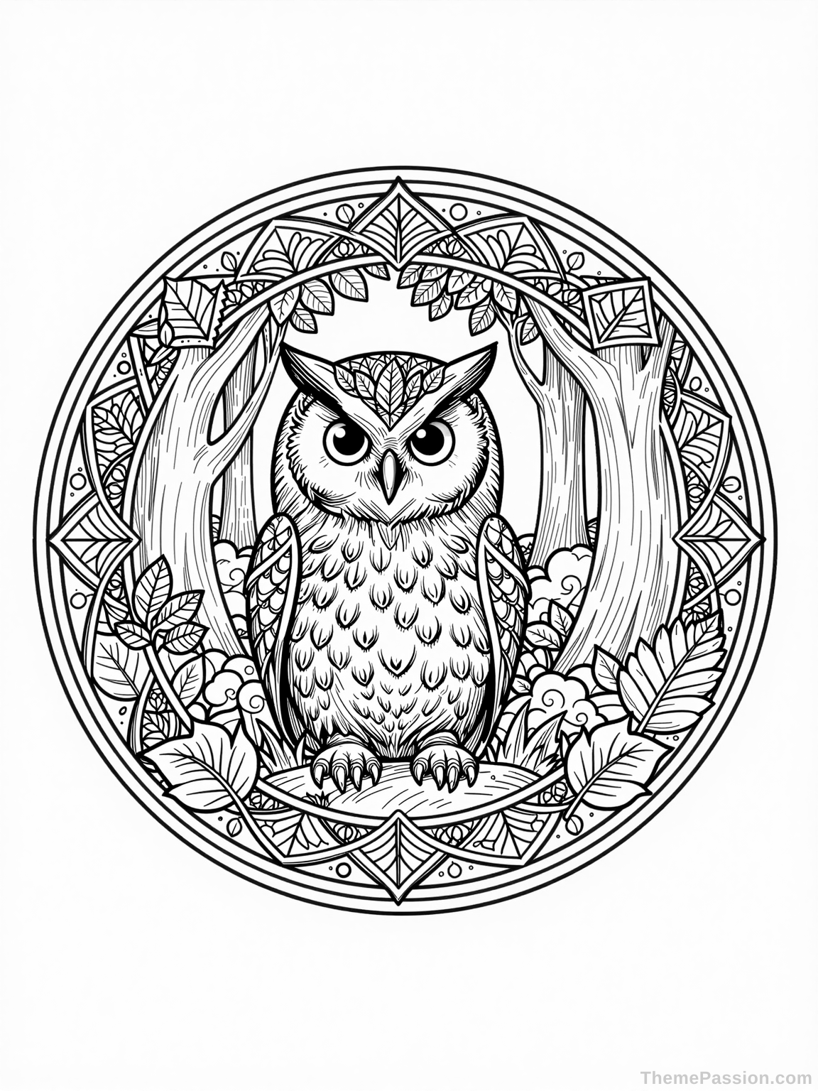 Forest Owl Mandala Coloring Page