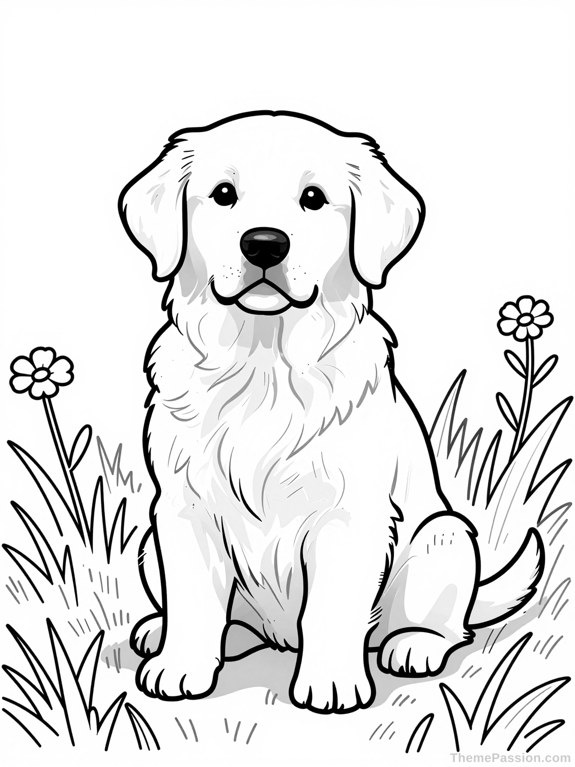 Cute Puppy in a Garden Coloring Page