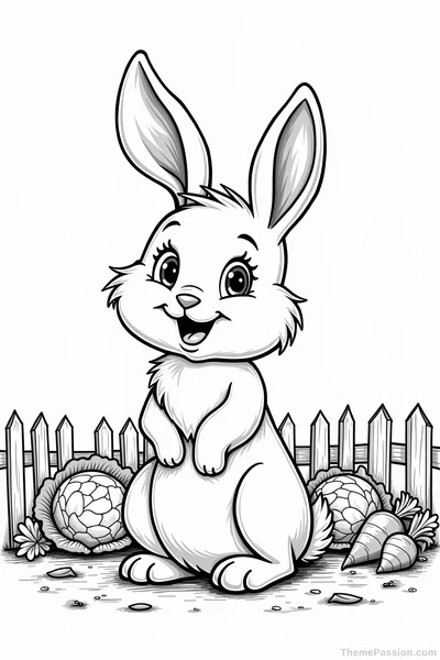 Happy Rabbit in Garden Coloring Page