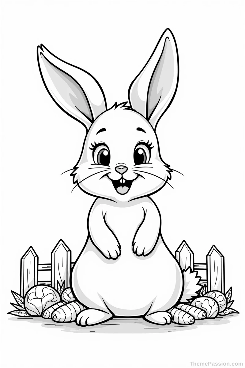 Cute Rabbit in Garden Coloring Page