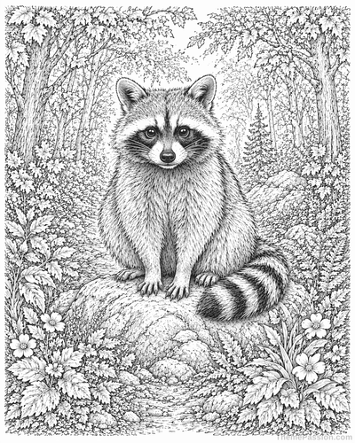 Raccoon in Forest Coloring Page