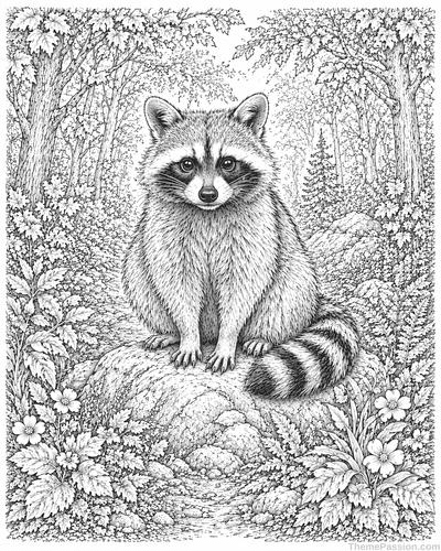 Raccoon in Forest Coloring Page