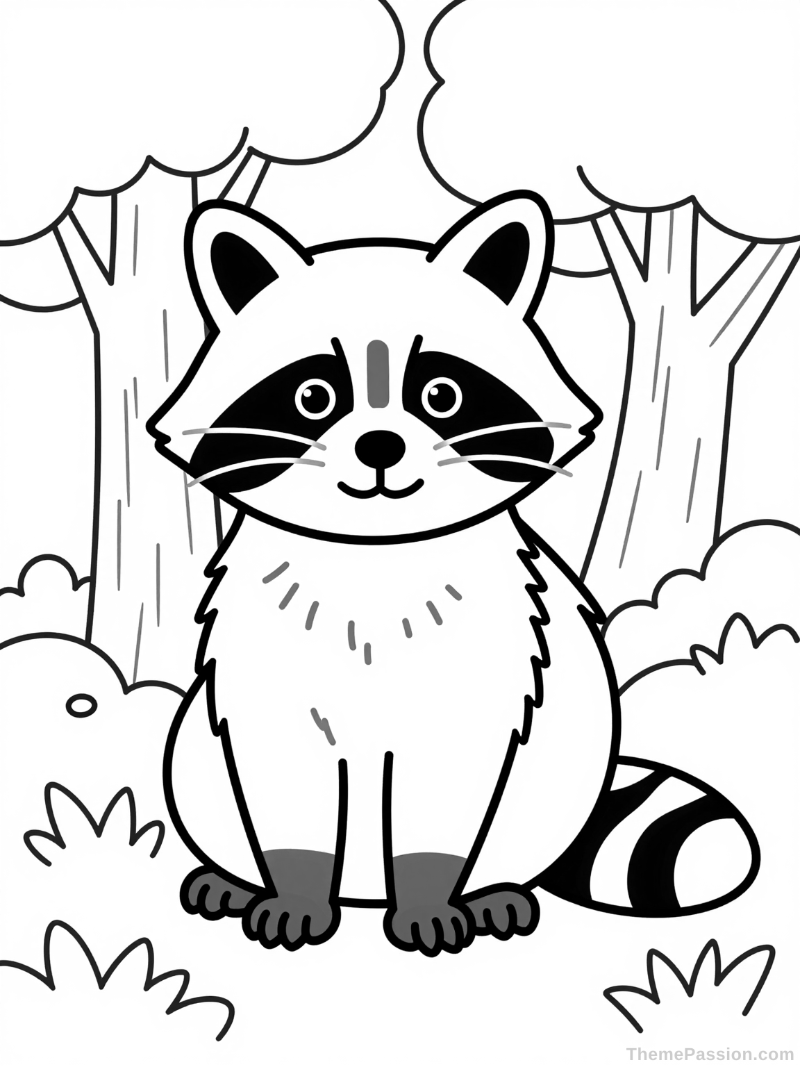 Raccoon in Forest Coloring Page