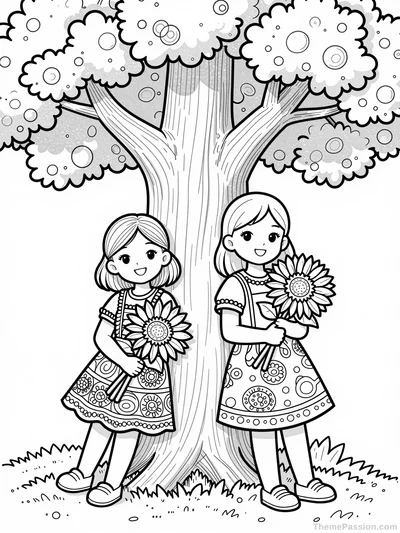 Sisters Birthday Sunflower Coloring Page