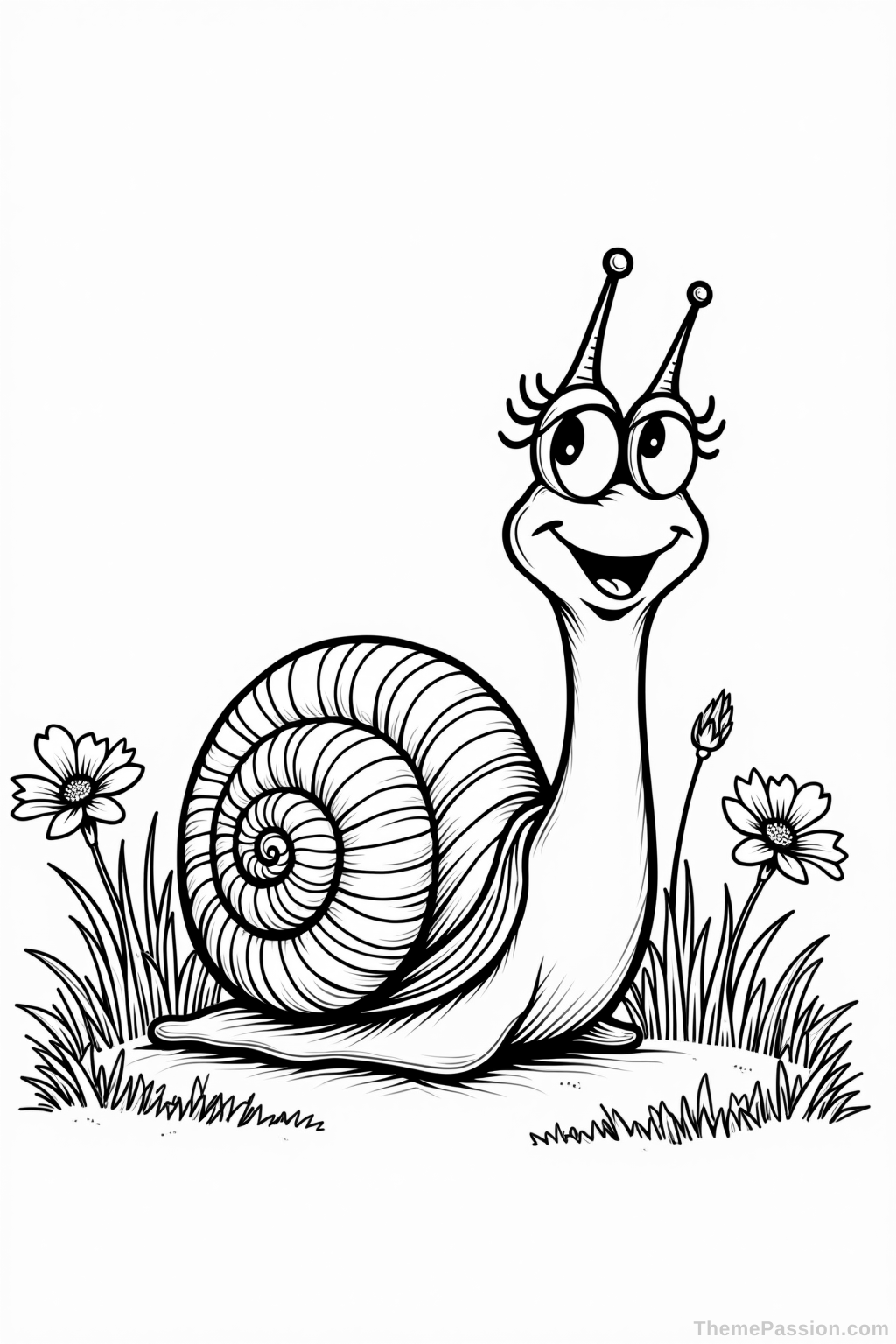 Cheerful Snail in a Meadow Coloring Page