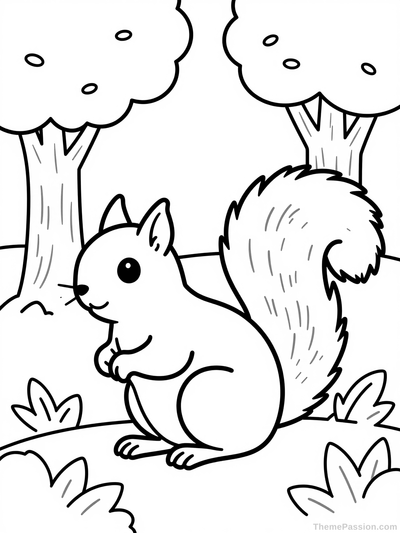 Squirrel Nature Scene Coloring Page