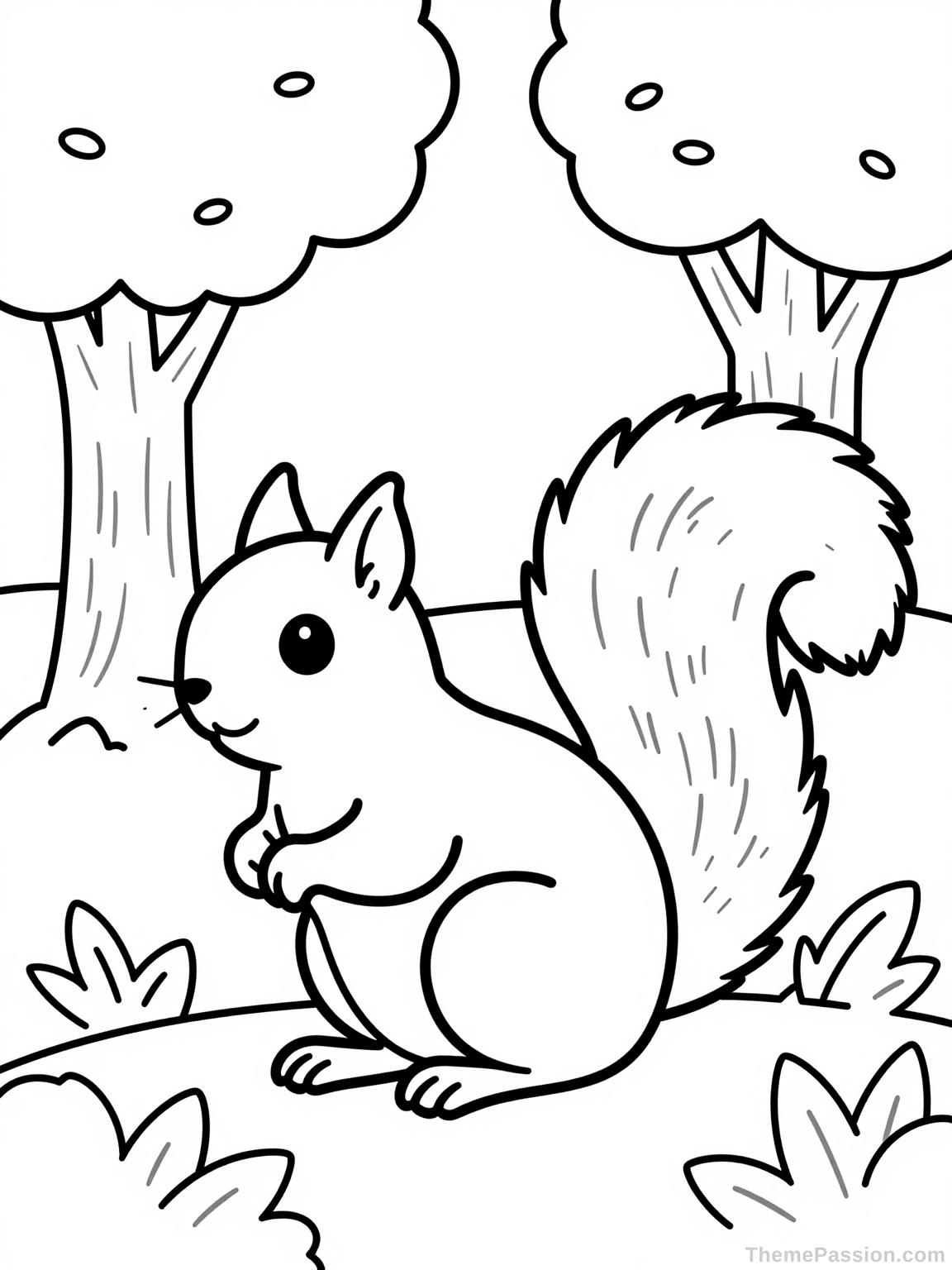 Squirrel Nature Scene Coloring Page